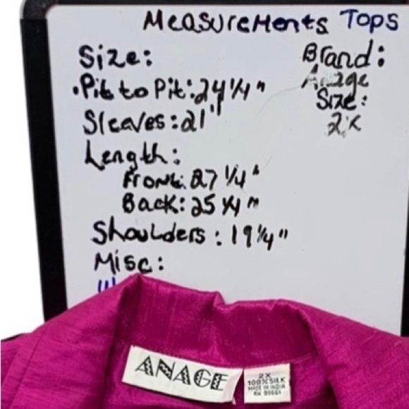 Anage Women’s Silk Fuchsia Pink Black Embroidered Full Zip Blazer Jacket Size 2X - Picture 8 of 15